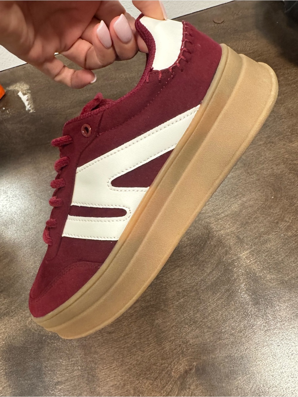 Women’s Burgundy Platform Athletic Sneaker with White Stripe
